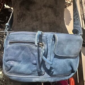 Free People wade leather crossbody ~ blue